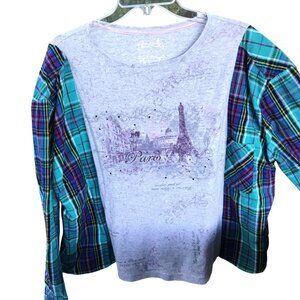 Upcycled Reworked Graphic Tshirt, L-XL: Oversized Pullover, Eiffel Tower Paris
